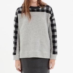 Madewell Gray/Black Buffalo Check Plaid Wool Blend Sweater